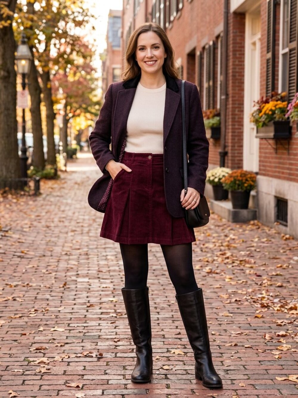 Maine New England Brown Wool Blend Two Button Blazer with Velvet Trim - Size 12